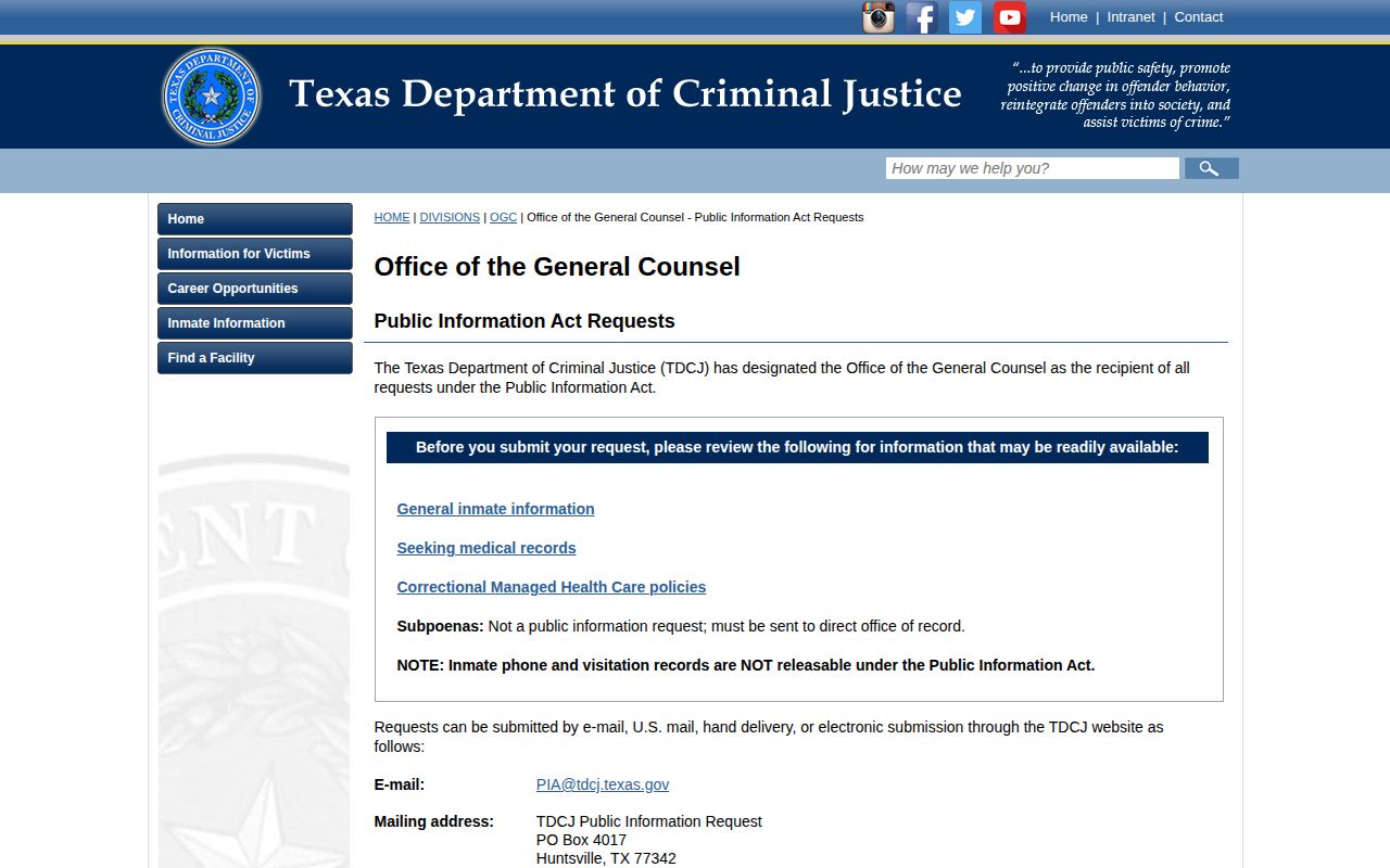 Bowie County 72-hour release TDCJ records request route